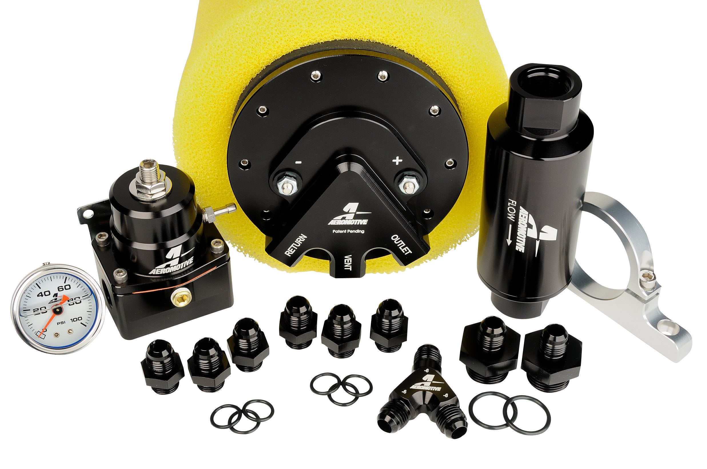 Aeromotive Phantom 200 Fuel System - Return Style with Filter, Bracket, Regulator, Wiring Kit, Fittings, Y - Block & Gauge for 300 - 700+ HP EFI Engines