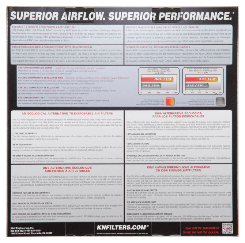 K&N High-Performance Washable Replacement Air Filter for 1968 - 1987 Ford Cars and Trucks