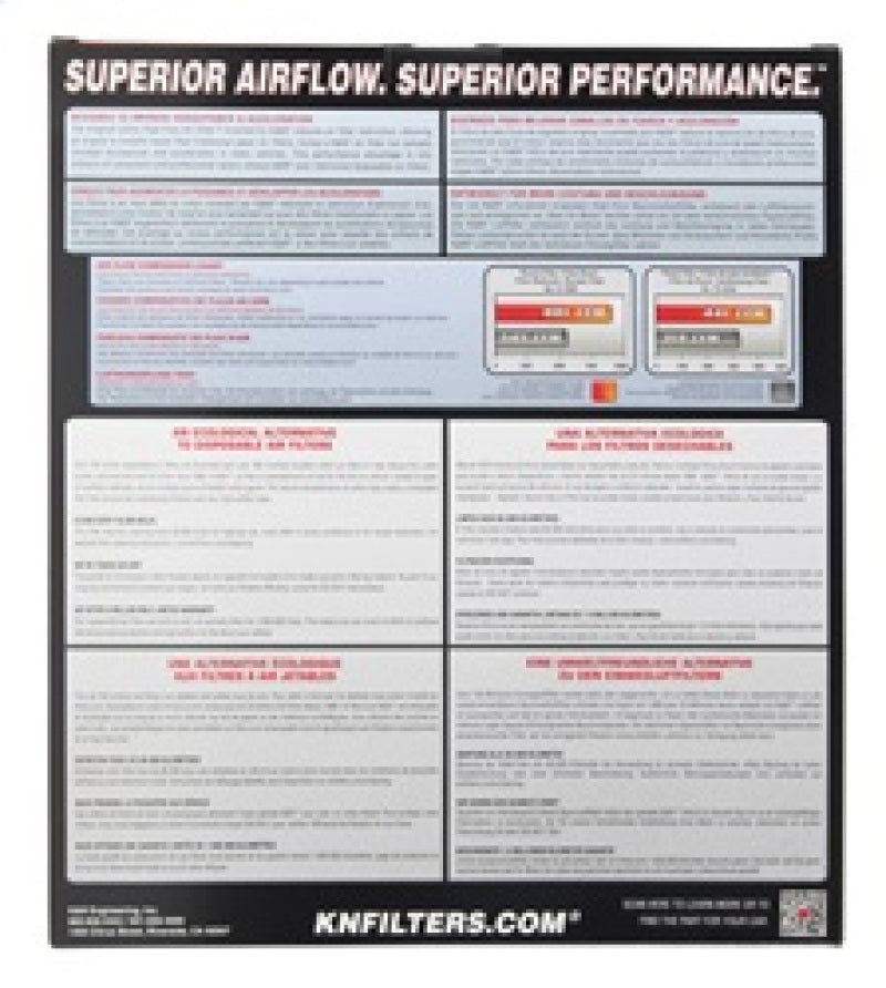 K&N High-Flow Replacement Panel Air Filter - 12.313in OS L x 10.313in OS W x 1.188in H for 2013 - 2024 Cadillac ATS, CTS & Chevrolet Camaro